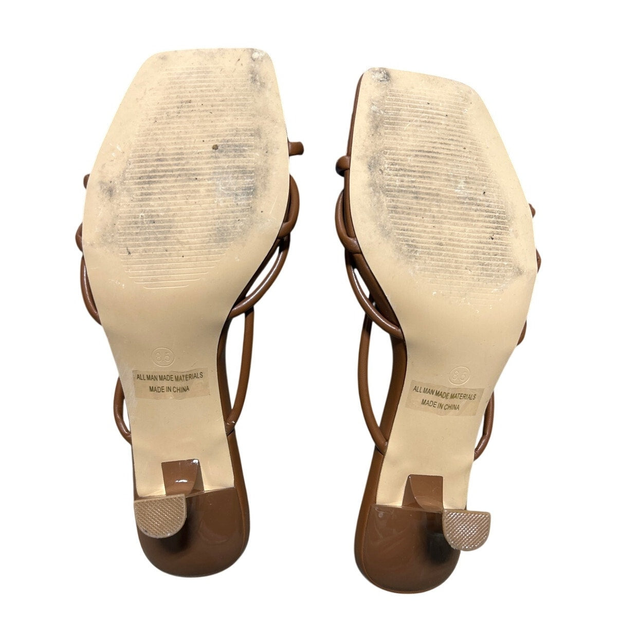 LoopCharm Womens Size 8.5 Brown 3" Heel PU Leather Open Square Toe Shoes