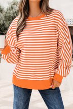 Black Stripe Exposed Seam Drop Shoulder Casual Pullover Top