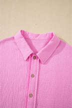 Bonbon Mineral Wash Textured Ruffle Trim Short Sleeve Shirt