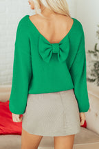 Black Bow Backless Bubble Sleeve Sweater