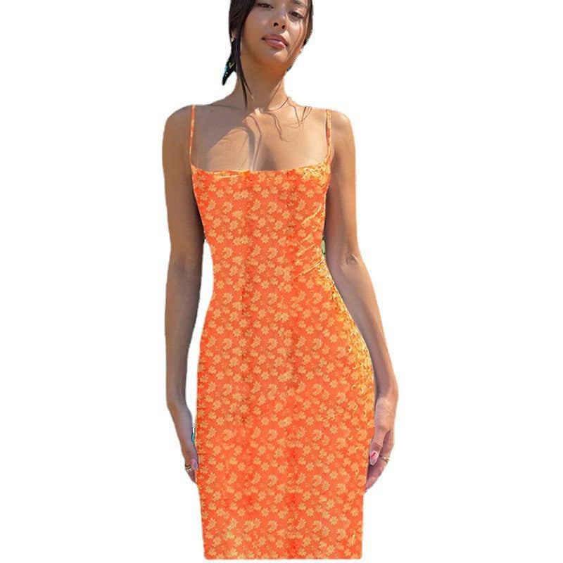 Women's Slim Fit Printed Backless Dress