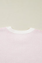 White Cherry Pattern Drop Shoulder Sweater
