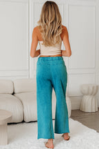 Medium Grey Mineral Wash Lace-up High Waist Raw Hem Patched Pocket Pants