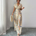 Autumn Short-sleeved Waist-cinching Wide-leg Pants