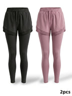 2pcs Faux 2pcs Athletic Pants Color-block Design with Built-in Pockets