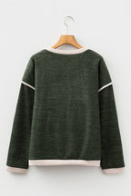 Four Leaf Clover Contrast Color Trim Knit Drop Shoulder Loose Top