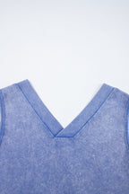 Sky Blue Mineral Wash Pocketed Sleeveless V Neck Loose Romper