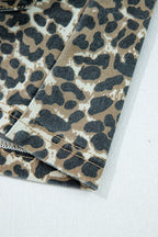 Gray Leopard Print Pocketed Loose Fit Denim Overall Dress