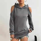 Autumn And Winter Solid Color Off-the-shoulder Hooded Women's Fashion Sweater