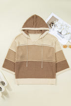 Parchment Colorblock Hollowed Knit Plus Size Hooded Jumper Sweater