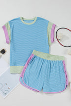 Beau Blue Colorblock Cap Sleeve Top and Shorts Set