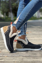 Beige Suede Stitching Patchwork Plush Lined Anklet Boots