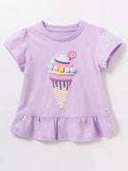 Children's Cute Ice Cream Applique Ruffle Hem T-Shirt