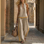 Women’s Contrast Color Sleeveless Vest and Wide-Leg Pants Set