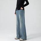 Retro Loose Straight-Leg High-Waist Floor-Length Wide-Leg Maternity Jeans
