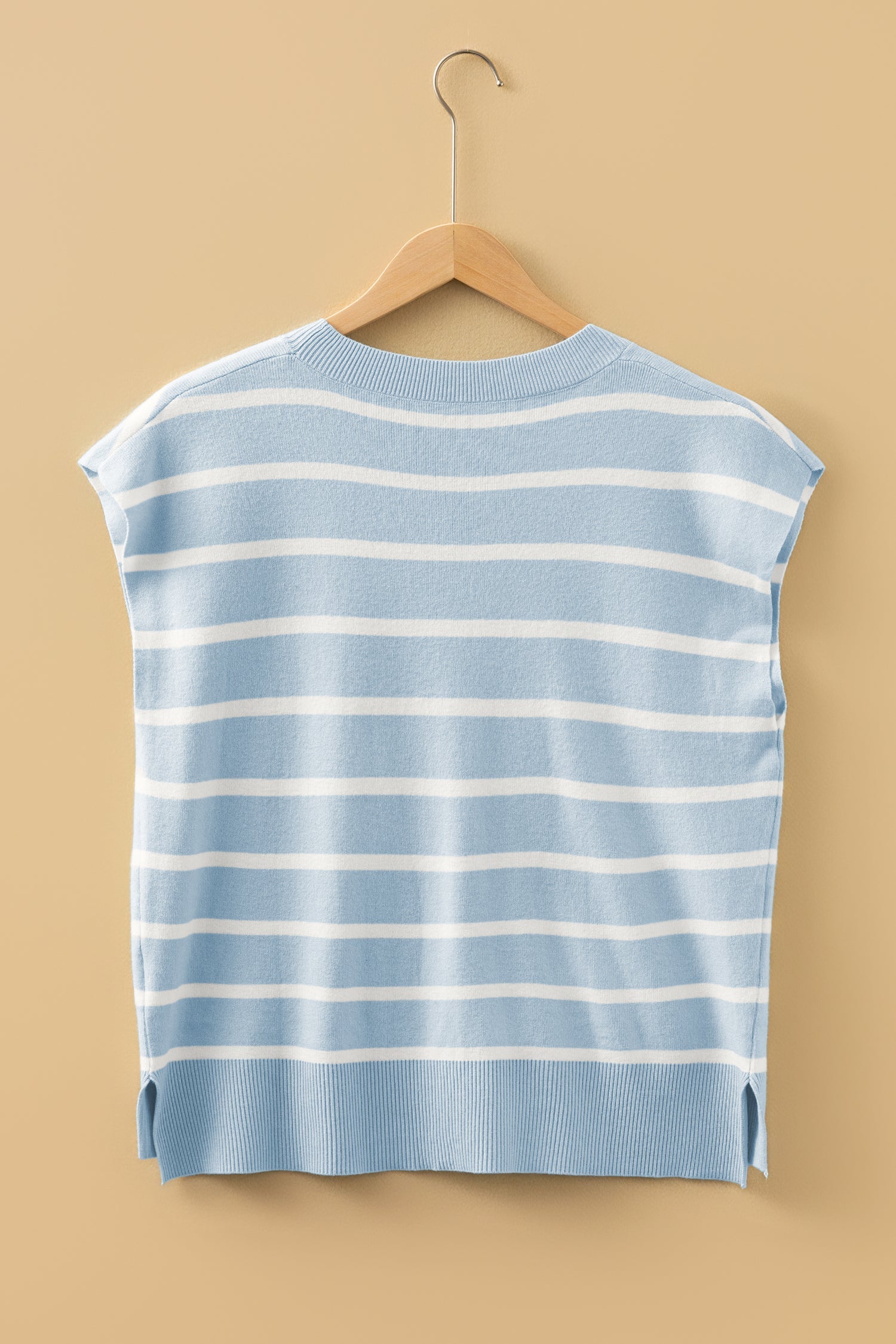 Parchment Side Slits Crewneck Short Sleeve Sweater Tee