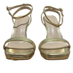 Elisabet Tang Womens Size 7.5 Gold 4" Heels Open Square Toe Ankle Strap Shoes