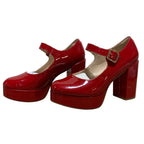Coutgo Womens Size 9 Red 4" Heels Mary Jane Round Closed Toe Buckle Strap Shoes