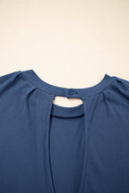 Ashleigh Blue Knit Open Back Cap Sleeve Drawstring Romper
