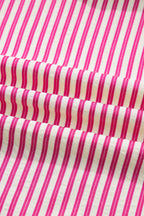 Rose Stripe Shirred Yoke Ruffled Short Sleeve Blouse