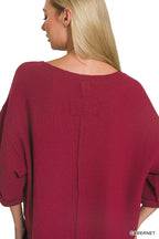 Zenana Double Knit Exposed Seam Curved Hem Top