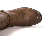 New Global Win Women Size 6.5 Brown Faux Leather Knee High Chunky Low Heel Boots