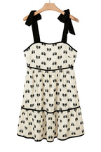White Bow Knot Color Contrast Trim Knotted Shoulder Mini Dress