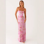Printed Sleeveless Strap Bodycon Maxi Dress | High Waist