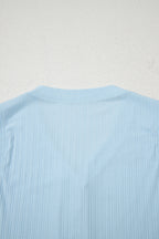 Beau Blue Ribbed Button V Neck Tank Top and Shorts Set