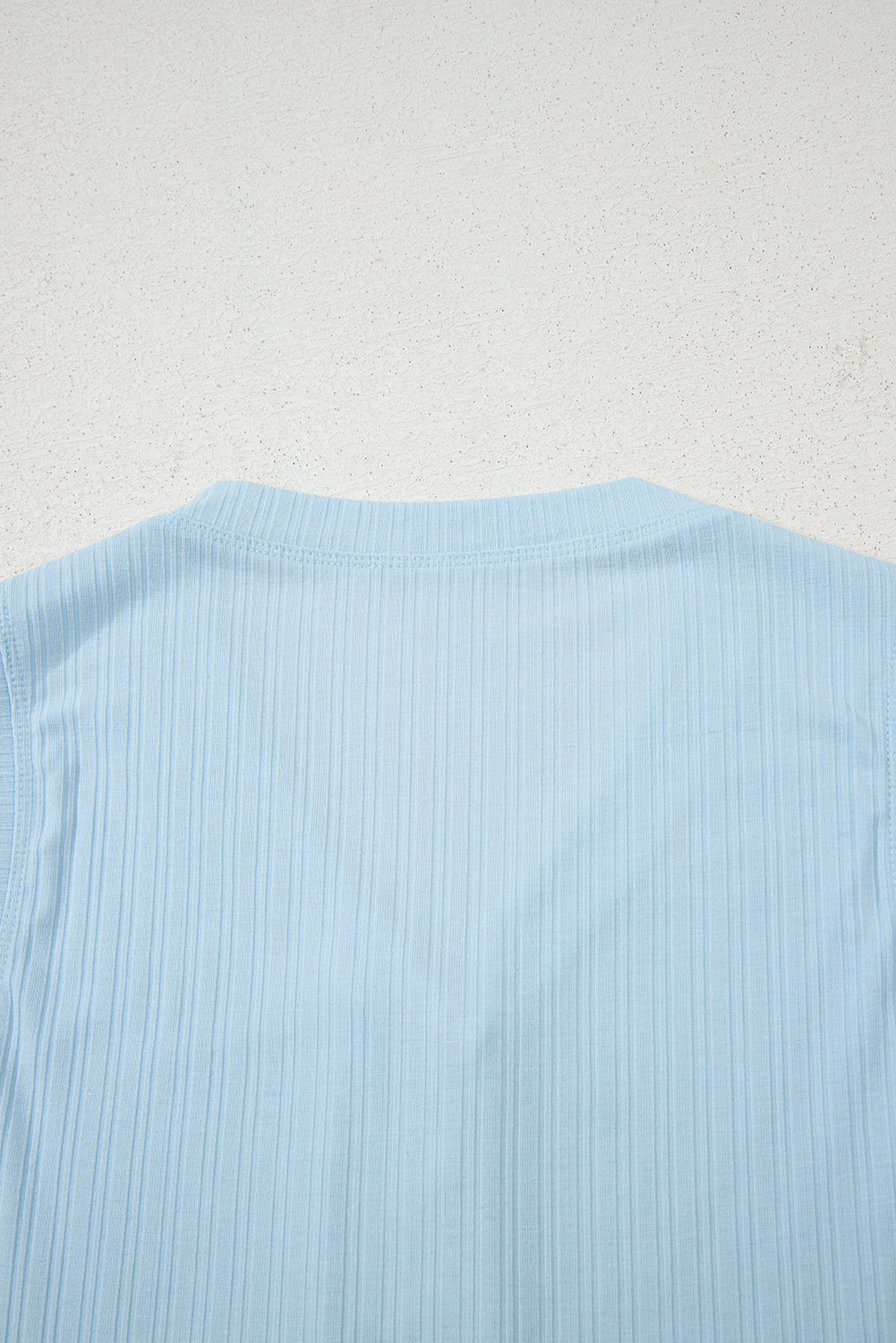 Beau Blue Ribbed Button V Neck Tank Top and Shorts Set