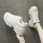 Thick-Bottom Breathable White Shoes for Women — Stylish & Cushioned