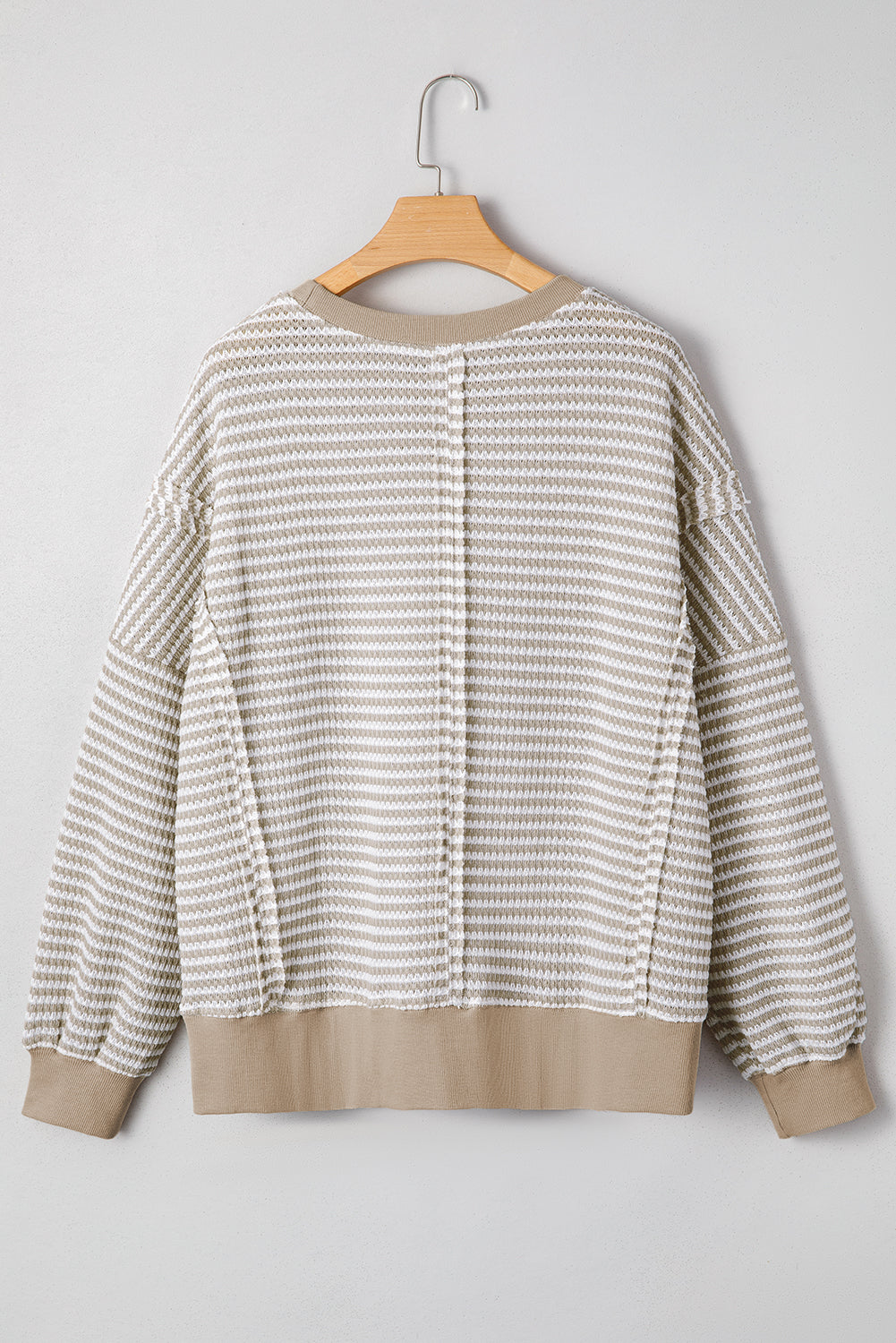 Black Stripe Ribbed Trim Drop Shoulder Long Sleeve Oversized Top