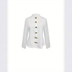 Women’s Textured Stand Collar Jacket – Solid Color