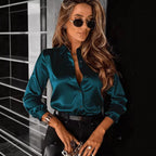 Women's Drapey Satin Lapel Shirt Long Sleeve