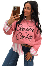 Peach Blossom Letter Embroidered Graphic Sweater