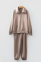 Goat Zip Collar Long Sleeve Top Drawstring Pants Set