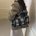 Plaid Crossbody Bag with Rivet Details