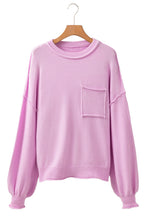 Pink Raw Edge Ribbed Detail Drop Shoulder Sweater