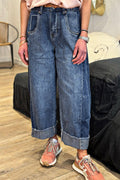 Ashleigh Blue Stitched Raw Hem Wide Leg Loose Jeans
