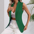 Women's Sleeveless Single-Button Cardigan Jacket – Round Neck