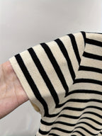Semi-High Neck Striped Short-Sleeved T-Shirt
