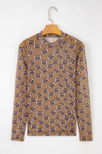 Brown Game Day Football Mesh Sheer Long Sleeve Top