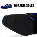 New Jitai Mens Size 10 Blue Velvet Slide On Low Heel Penny Loafer Formal Shoes