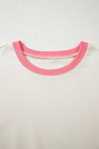 White Color Block Striped Patchwork Dolman Slit Sweatshirt