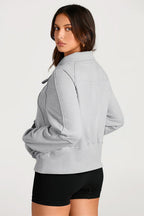 Smoke Green Quarter Zip Stand Neck Kangaroo Pocket Sweatshirt