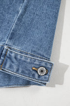 Blue Stripe Washed Oversized Pocketed Denim Jacket