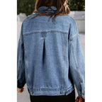 Blue Stripe Washed Oversized Pocketed Denim Jacket