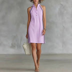 Women’s Sleeveless Button-Up Collar Shirt Dress