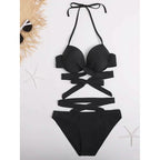 2-Piece Set: Women's Swimwear Bikini Push Up Open Back Solid Color