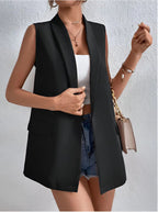 Women’s Mid-Length Suit Vest – Sleeveless Office Blazer